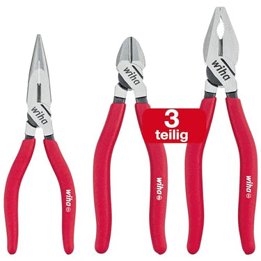 Wiha Zangen Set Classic 3 teilig I Kombizange mit DynamicJoint und OptiGrip, Flachrundzange mit DynamicJoint, Seitenschneider (26850) im Sale